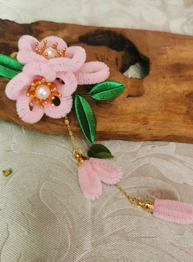 古风汉服头饰绒花缠花手工仿非遗梅花少女儿童边发夹簪子流苏成品
