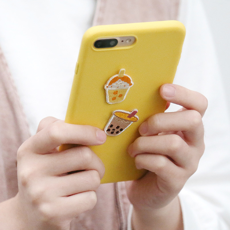 卡通奶茶吸吸爽刺绣自粘布贴衣服补丁贴MUJI袋Ipad壳手账本装饰贴 - 图1