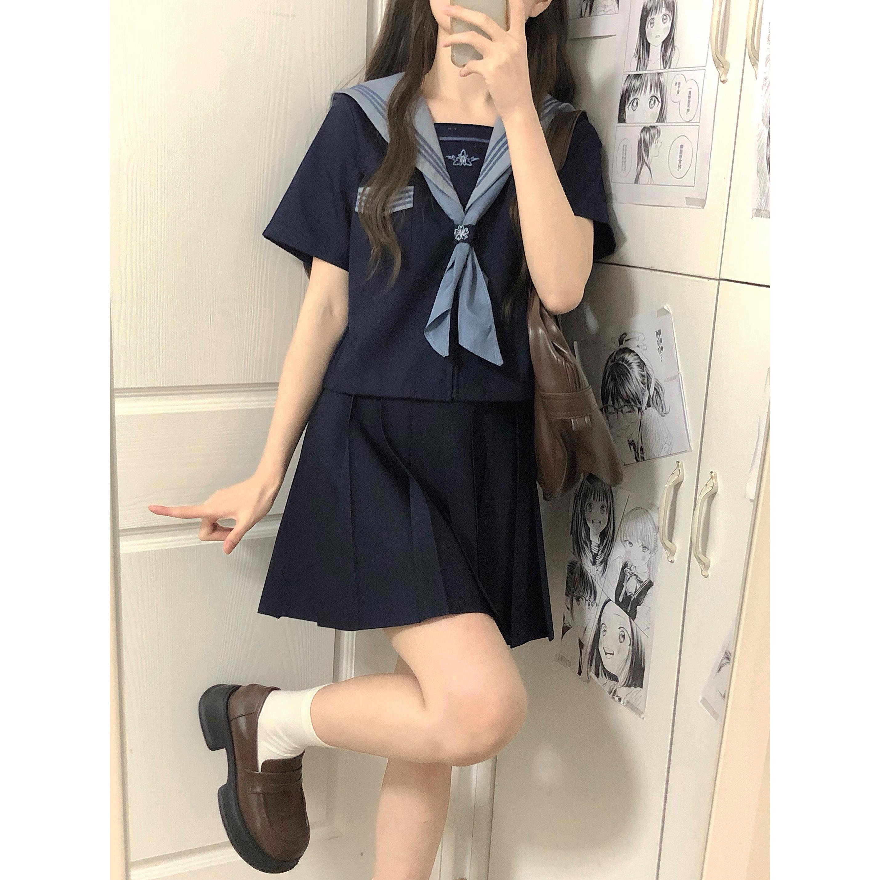 水手服基础款云帆女高jk制服水手服校供班服套装长短袖上衣基础款-图0