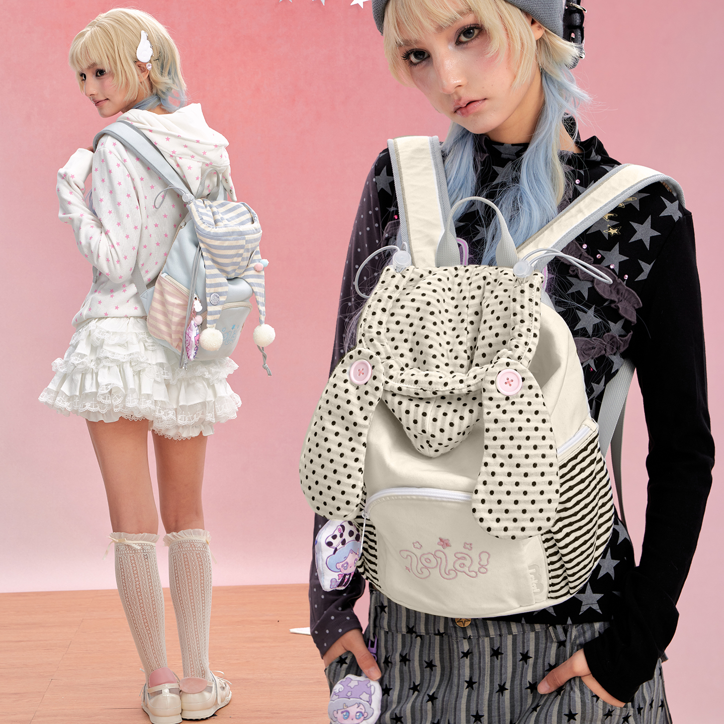 LOLA DESIGN帽子少女双肩包 旅游轻便背包大容量学生通勤徒步书包 - 图0