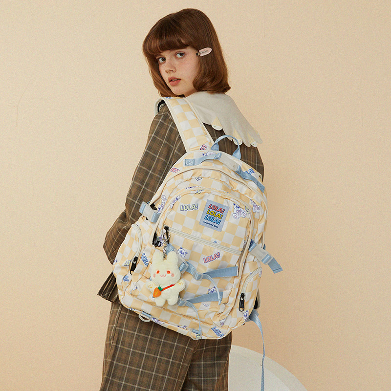 lola design小熊棋盘格小众双肩包 LOLA DESIGN双肩背包