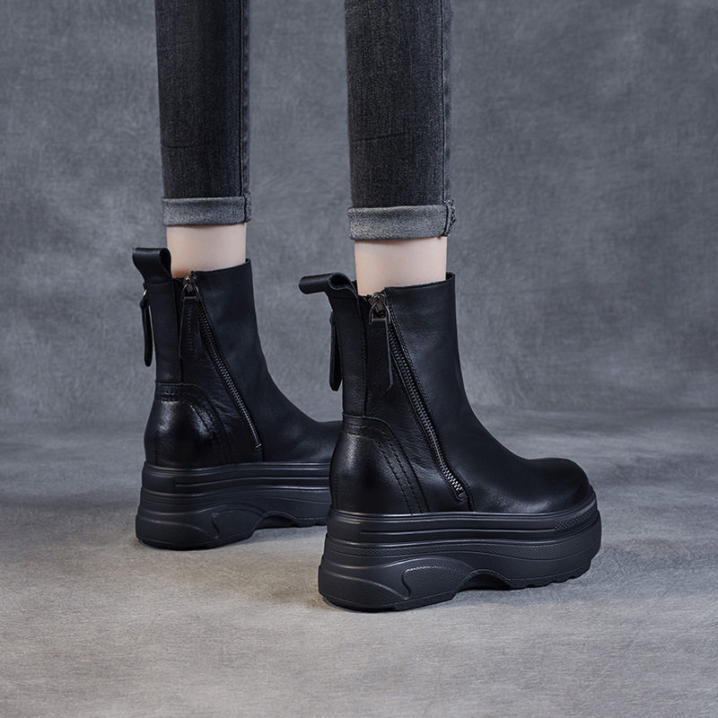 真皮马丁靴女2025秋冬新款头层牛皮加绒短靴子松糕厚底增高小个子,淘宝优惠券,粉丝福利购,淘宝优惠卷