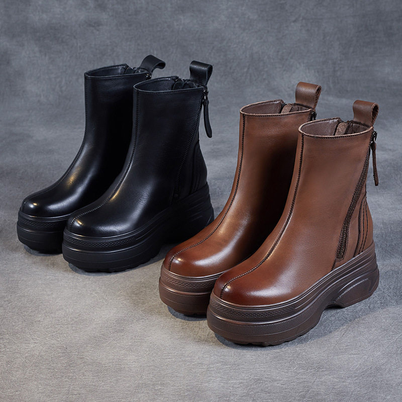 真皮马丁靴女2025秋冬新款头层牛皮加绒短靴子松糕厚底增高小个子,淘宝优惠券,粉丝福利购,淘宝优惠卷