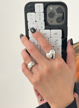 韩版S925银立体爱心戒指女复古时尚气质字母开口指环嘻哈食指戒潮