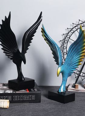 黑白色大鹏展翅老鹰北欧风摆件创意抽象办公室酒柜工艺装饰品摆设