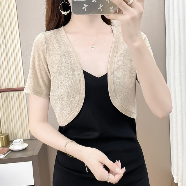 ເສື້ອກັນໜາວສີດຳ shawl ສັ້ນ cardigan