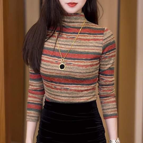 Ti Shitian camisa con medio cuello alto y manga larga roja