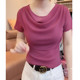 Summer French light pile luxury collar mesh bright silk T-shirt short-sleeved waist slim shirt design top