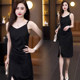 ສິ້ນ suspender ສີດໍາ 2026 ລະດູຮ້ອນໃຫມ່ waist pleated dress high-end temperament slit ກະທັດຮັດກາງຍາວ skirt