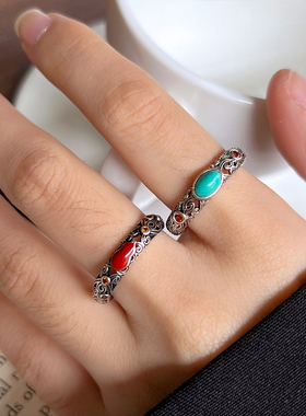 925银小众设计感复古开口指环