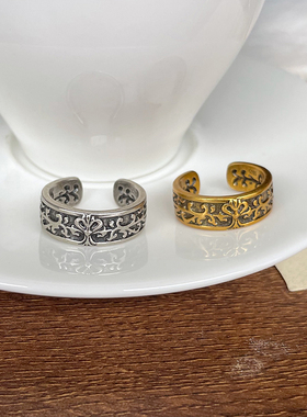 复古唐草纹925银不掉色戒指