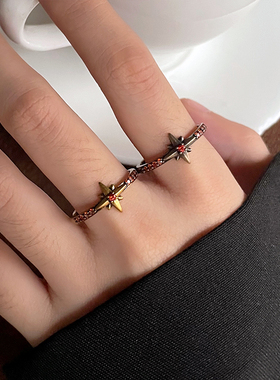 复古做旧星芒锆石开口食指戒