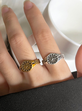 钟表冷淡风指环无性别银戒指