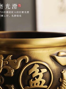铜聚宝盆摆件聚招家用客厅玄关装饰品黄铜米缸存钱罐酒柜店铺前台
