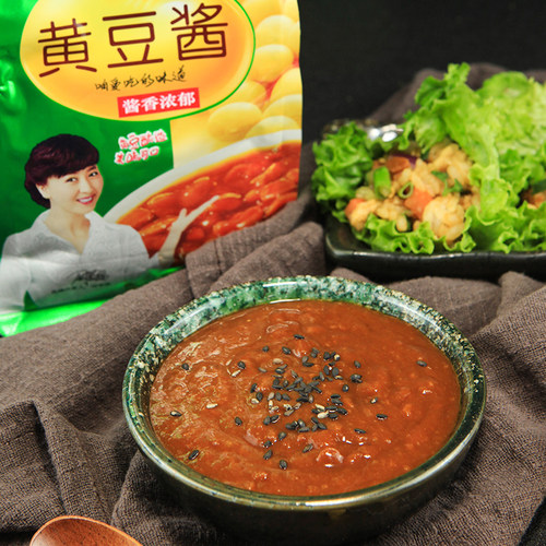 佐香园黄豆酱450g多袋东北大酱豆瓣酱沾葱沾菜蘸酱熟酱即食下饭酱 - 图0