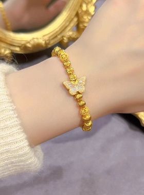 个性黄金色蝴蝶幻影珠手链爆闪猫眼转运珠轻奢高级感手串手饰新款