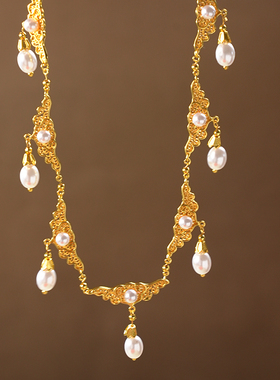 国潮新中式如意卷草纹项链汉服璎珞配饰复古民族风项链锁骨颈链