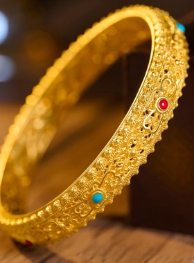 新款手镯女镂空花丝珐琅镯子时尚气质百搭婚庆饰品手饰女