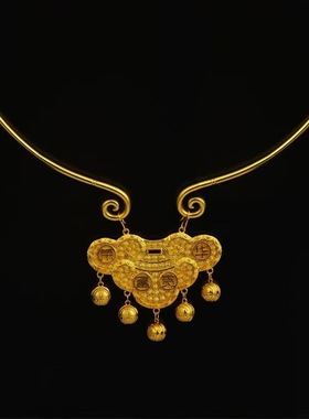 铜镀金平安锁项链平安锁福字婚嫁项圈荣华富贵璎珞古风福字平安锁