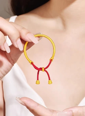 古法传承推拉儿童手镯本命年转运宝宝手镯铜镀金婴儿满月饰礼物