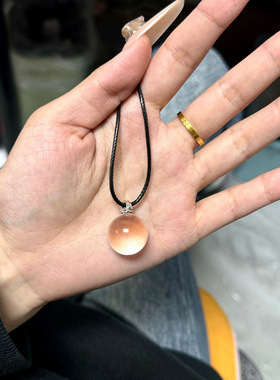 天然白水晶净体大珠径锁骨吊坠项链黑色蜡绳圆环项链吊坠毛衣链