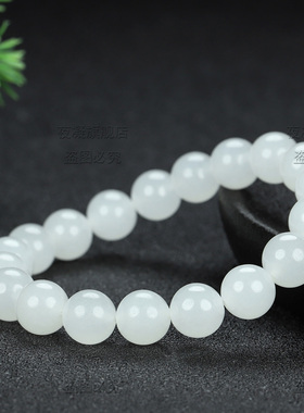 天然正品精品白玉手链10mm单圈精品冰白手串男女款