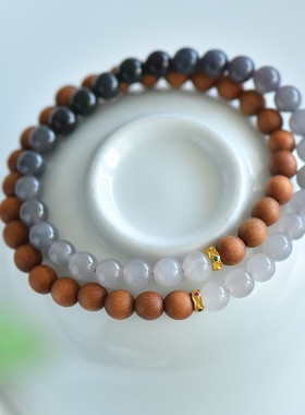 天然和田玉6mm烟紫渐变老山檀沉香手链双圈手串渐变手串女款玉石