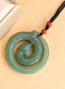 和田玉青海料湖水绿蛇形转运吊坠男女款平安扣玉佩挂件玉石玉器