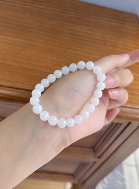手串手链女款8mm羊脂玉手串羊脂白玉手镯玉石散珠串珠子素圈手