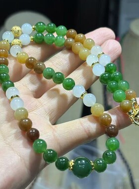 新中式复古国风渐变糖碧色项链和田玉多宝色毛衣链多宝珠糖玉项链