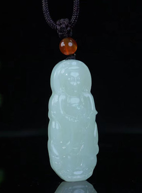 天然和田玉观音吊坠男单坠玉石本命年护身符玉佩转运项链玉牌挂