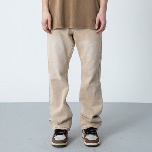 罗一舟同款XINYINSU新因素高街水洗牛仔裤后背六口袋灰色直筒长裤 - 图0