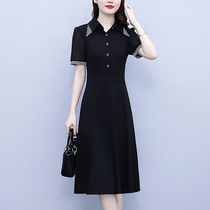 2022 Summer new large size womens dress black short sleeves Slim fit and slim fit chic fat mm Belly Dress