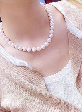 天然近圆淡水珍珠项链女款近微暇高强光高档生日礼物母亲节妈妈爱