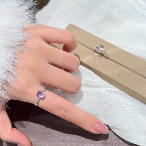 s925纯银天然紫水晶烟花切鸽子蛋戒指女轻奢小众设计高级感精致 - 图0