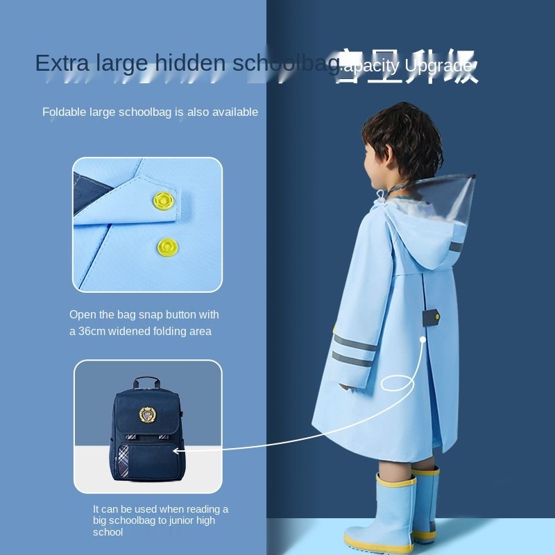 Raincoat Children Rain Poncho Boys Girls Poncho with Schoolb - 图0