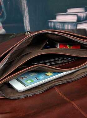 Brand Casual Men Briefcase Crazy Horse PU Leather Men's