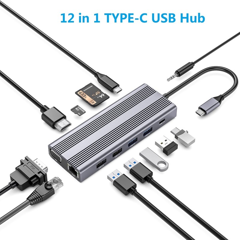 USB C Hub 12 in 1 TYPE-C Adapter with 4K HDMI-Compatible USB - 图0