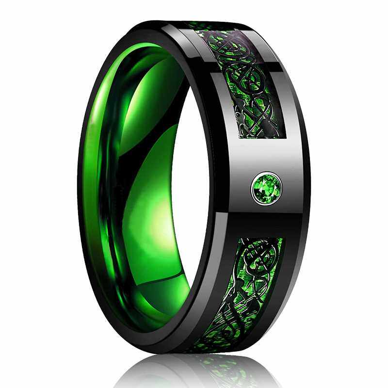 Fashion Men's 8mm Black Tungsten Wedding Celtic Dragon R - 图3