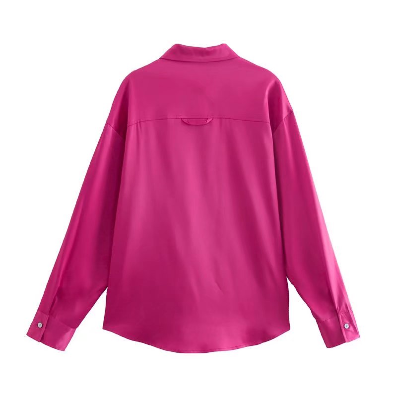 2022 Women's Jacket Silk Satin Texture Loose Shirt Jacke - 图1