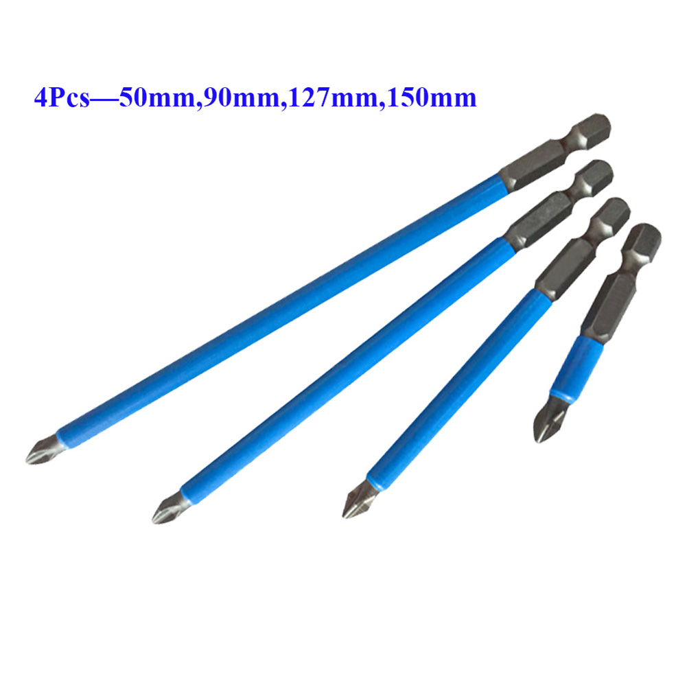 4pcs Non-Slip 1/4" Hex Shank Magnetic PH2 Long Elec - 图1