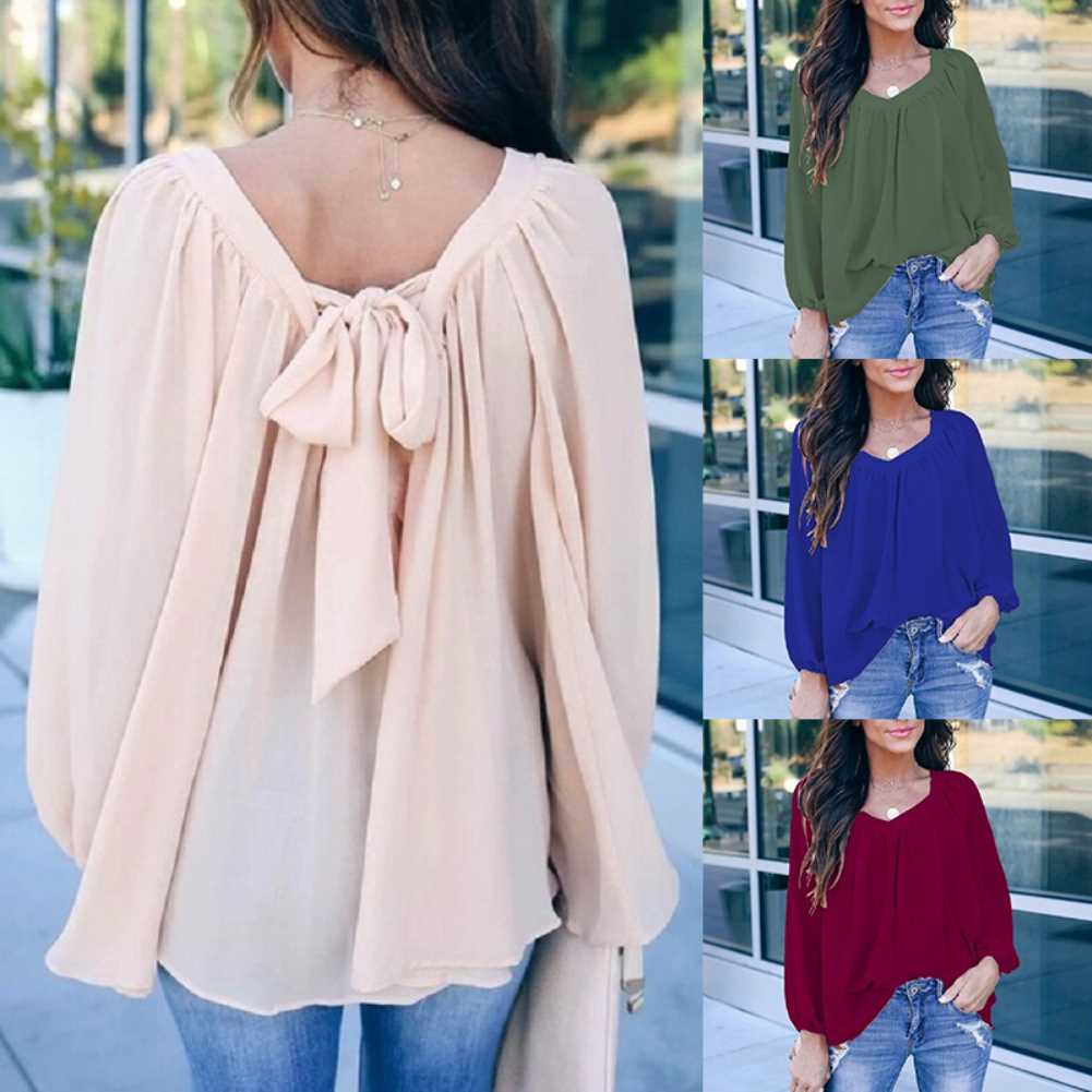 large size Blouse Shirt Women 2020 Female Solid Color Chiffo - 图0