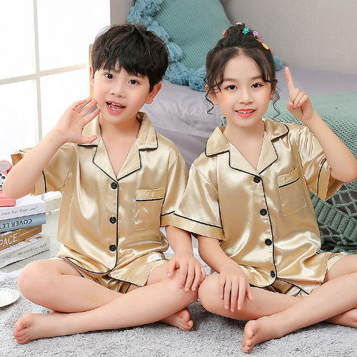 Girls Pajamas Set Summer Short Sleeve Children	s Slee - 图0