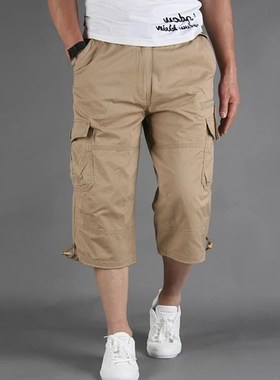 Knee Length Cargo Shorts Men's Summer Casual Cotton Multi Po