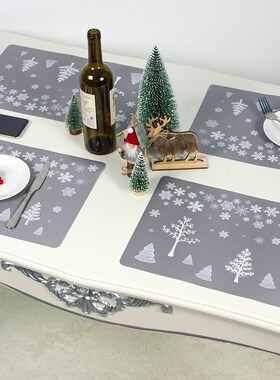 Christmas PVC  printing Bowl Fork Placemat Mat Table Runner