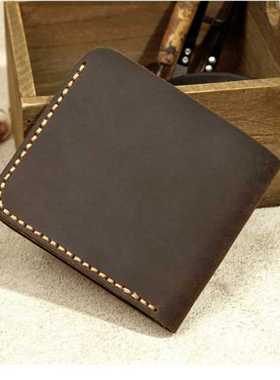Top Genuine Leather Men's Wallet Retro Handmade Wallet f