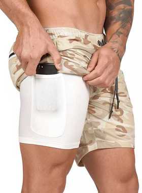 NEW Men	s Running Shorts Mens 2 in 1 Sports Shorts Ma