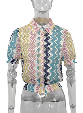 AGong Short Sleeve Buttons Sweaters Women Fashion Turn Down