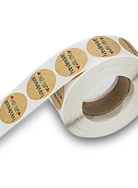 100-500pcs/lot Kraft Paper Sticker Handmade With Love Round