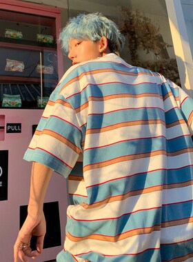 Striped Contrast Short Sleeve T-Shirt Men's Trendy Summer St